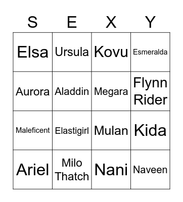 Disney Hottie Bingo Card
