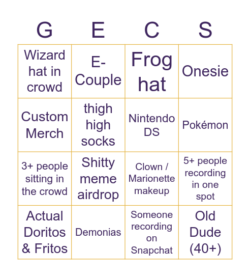 100 Gecs Bingo Card