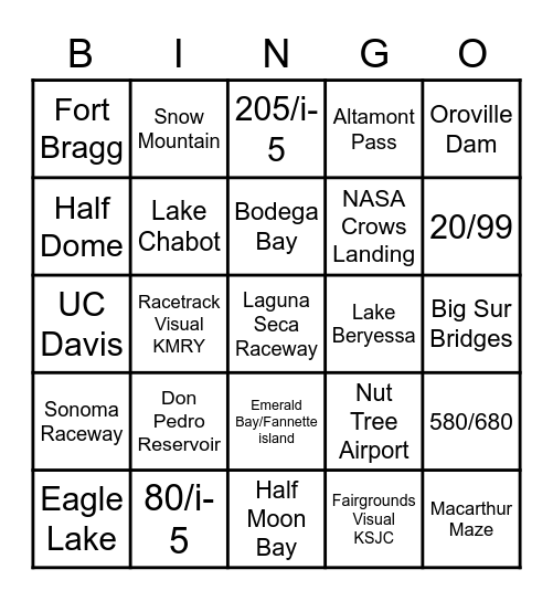Bingo in the Bay Bingo Card