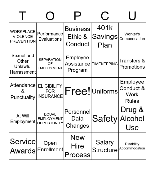 HR TOPCU BINGO Card