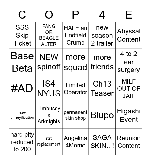 Untitled Bingo Card