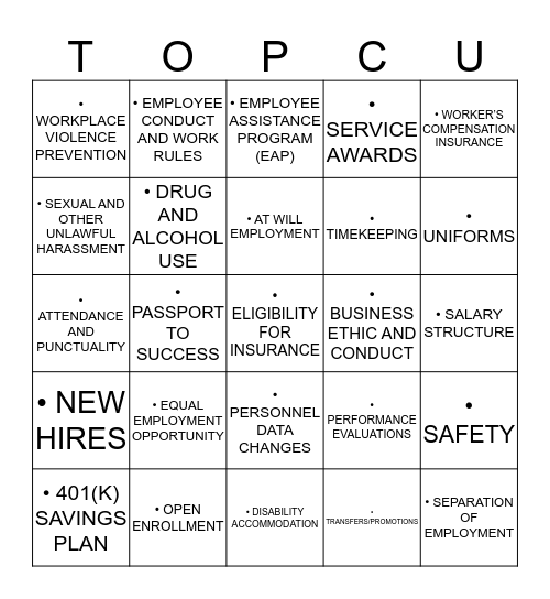 HR BINGO Card