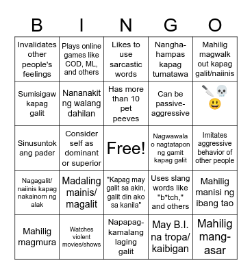 Aggression: Hurting Others Bingo Card