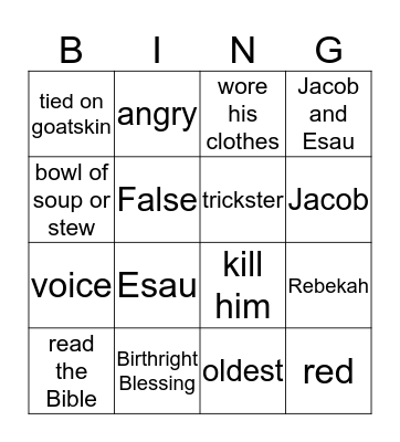 Isaac Blesses Jacob Bingo Card