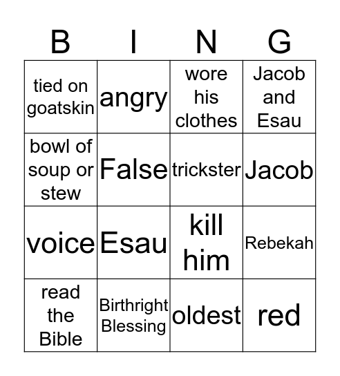 Isaac Blesses Jacob Bingo Card