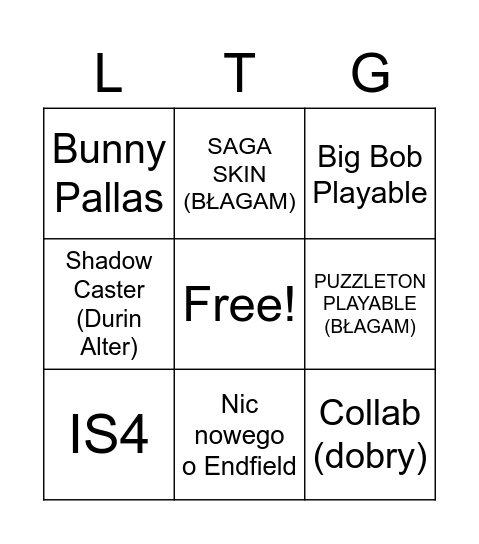 Mmmm Golemki Bingo Card