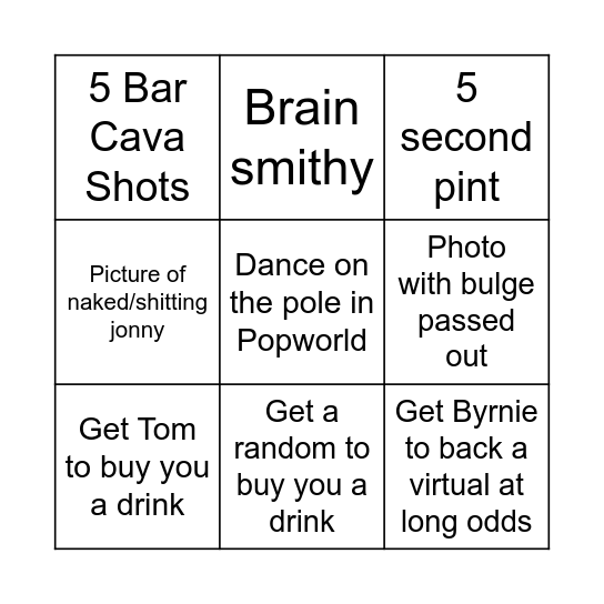 Smithy's stag Bingo Card