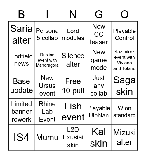 4th anni Bingo Card
