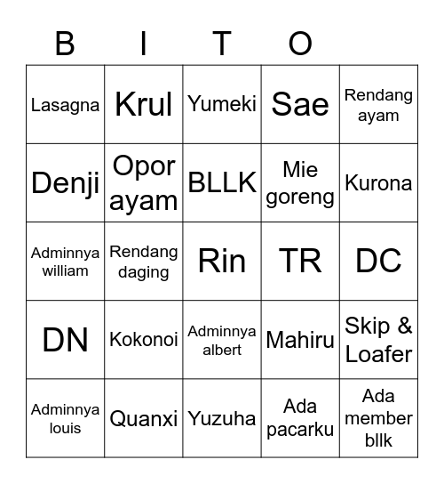 BITO Bingo Card