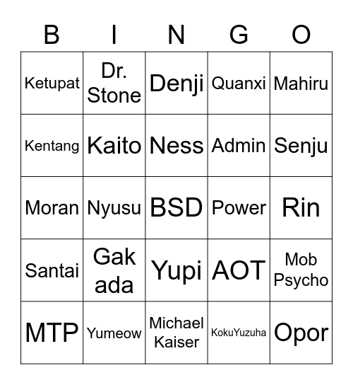 Untitled Bingo Card