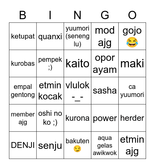 kana's bingo 🌹 Bingo Card