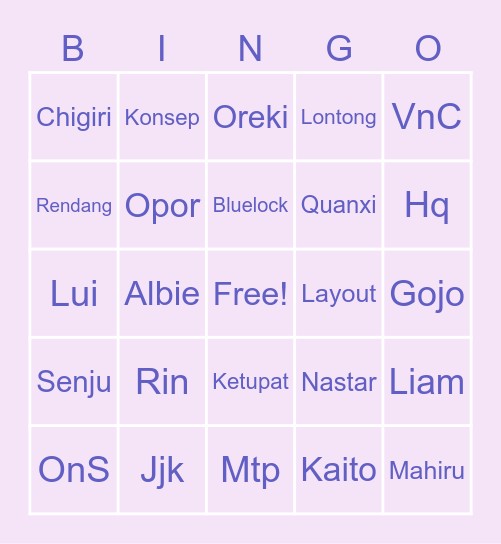 Game with Lui Bingo Card