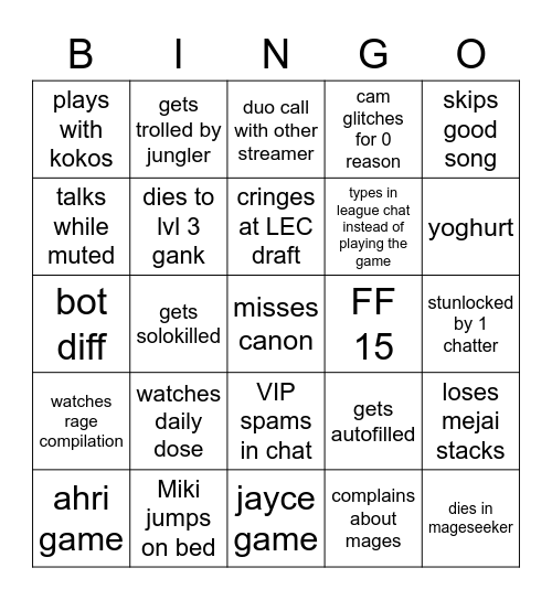 Nemesis strim bingo Card