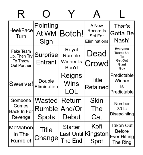 Rumble 2016 Bingo Card