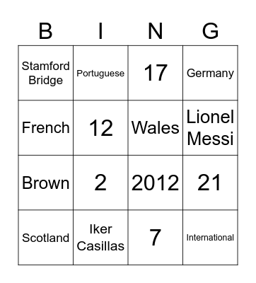 Football Bingo Card