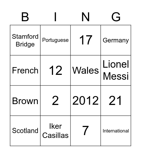 Football Bingo Card
