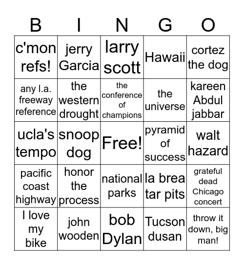 arizona vs. ucla Bingo Card