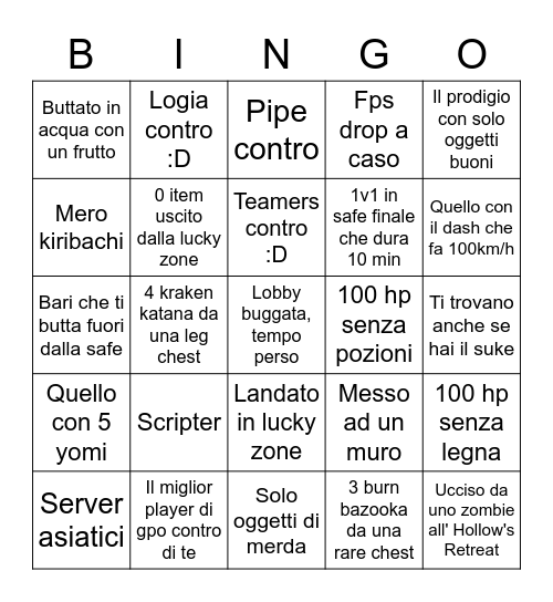 Bingo battle royale gpo Bingo Card