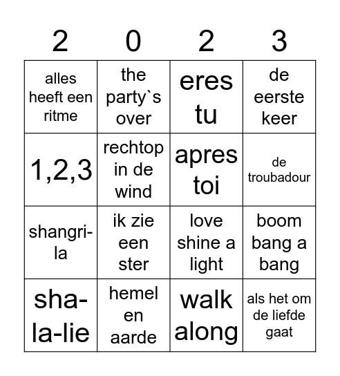 songfestival swingo Bingo Card