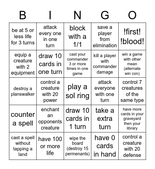Exor Games Bingo Card