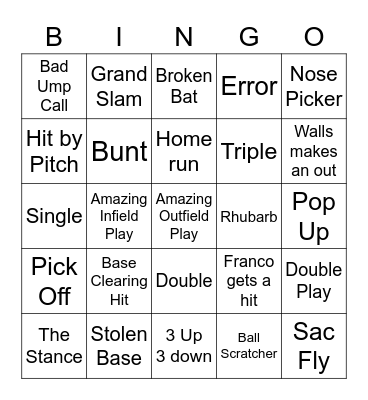 Baseball Bino Bingo Card