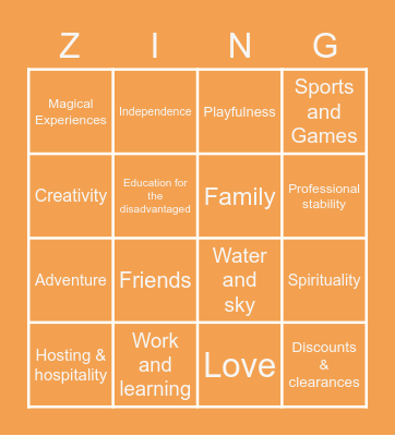 ZINGO Bingo Card