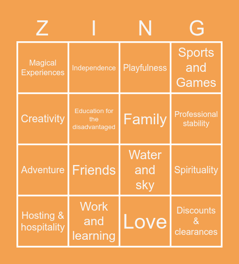 ZINGO Bingo Card