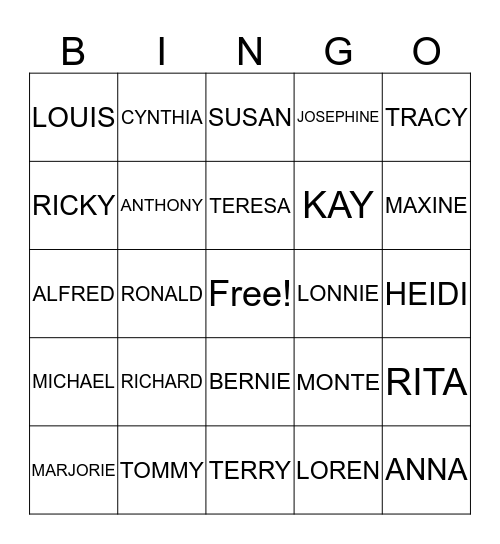 NICHOLS FAMILY REUNION Bingo Card