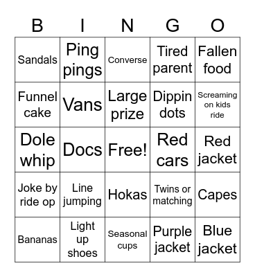 Six Flags 4/22 Bingo Card