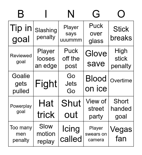 Game 3 Jets vs Vegas Bingo Card