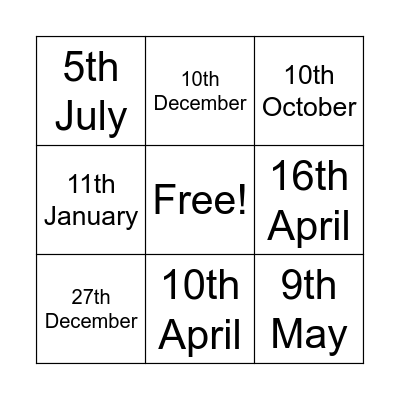 Birthdays  Bingo Card