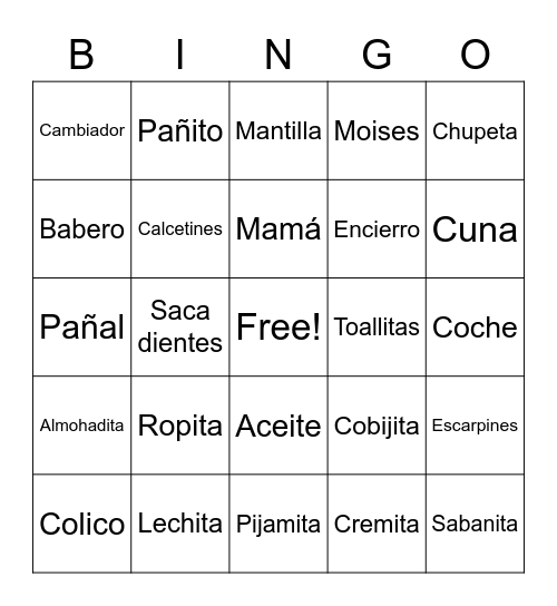 Bingo Baby Shower Bingo Card