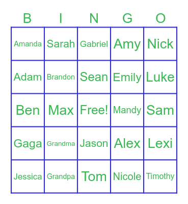 Grandma's Favorite People Bingo Card