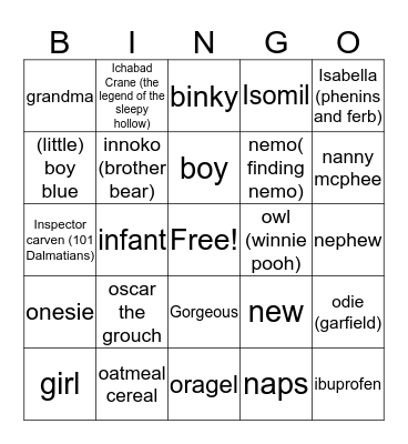 Story book Bingo Card