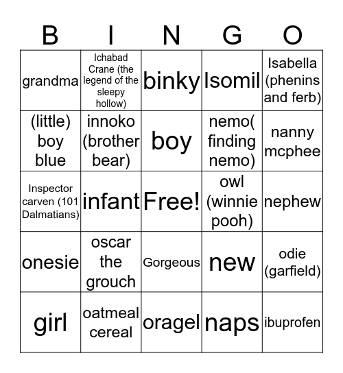 Story book Bingo Card