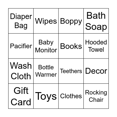 Baby Shower Bingo Card