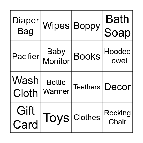 Baby Shower Bingo Card