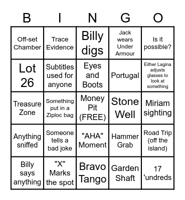 Curse of Oak Island Bingo Card