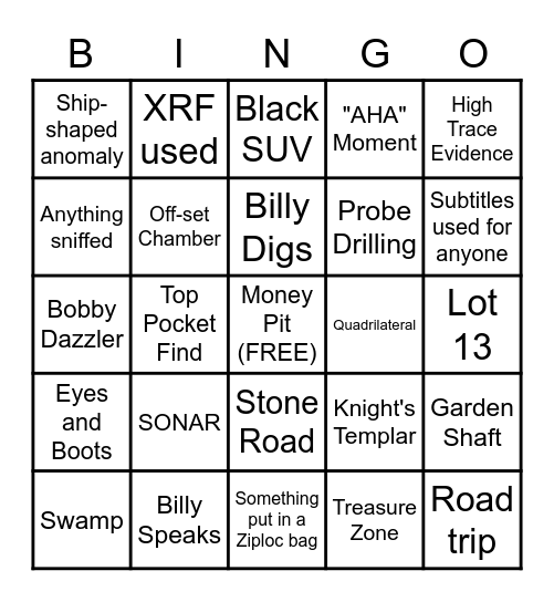 Curse of Oak Island Bingo Card