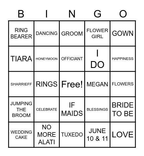MEGAN BRIDAL SHOWER Bingo Card