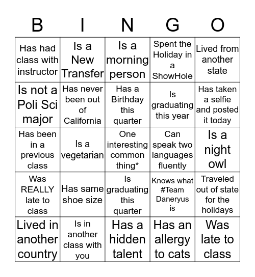 What's Your Deal? Bingo Card
