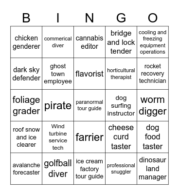 Unusual Jobs across America Bingo Card