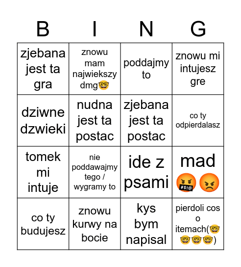 Devciak bingo Card