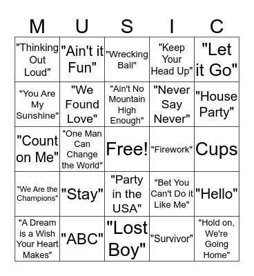 Musical Bingo Card