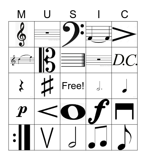 Orchestra Symbol Bingo Card