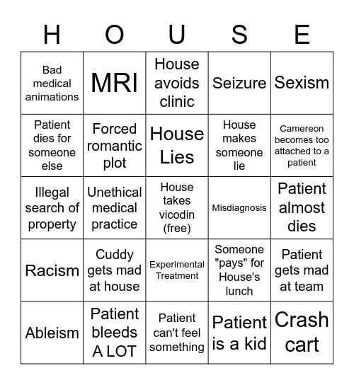 House M.D. Bingo Card