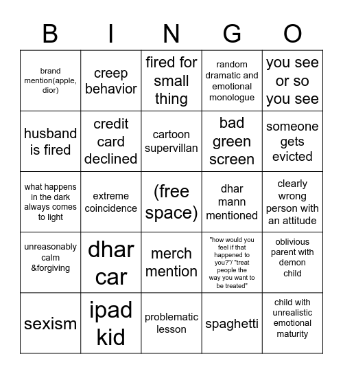 dhar dhar bing bling Bingo Card