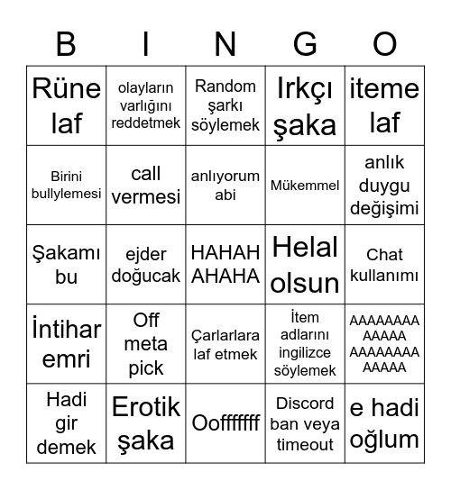 Kaan Bingo Card