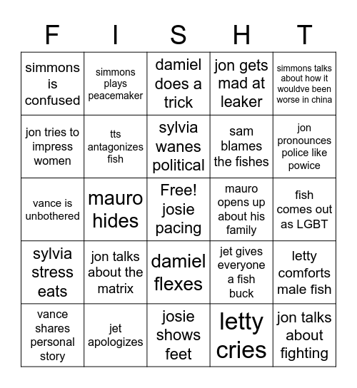 Fish Tank Bingo Card