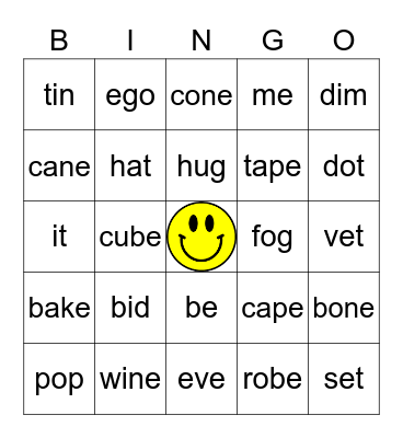 Long and Short Vowels Bingo Card